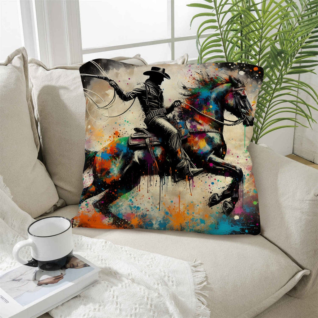 Baha Ranch Painted Cowboy Throw Pillow Case Made in America by Baha Ranch Western Wear - product image 2
