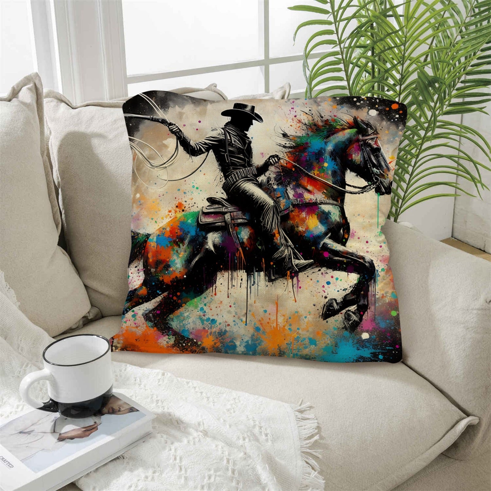 Baha Ranch Painted Cowboy Throw Pillow Case Made in America by Baha Ranch Western Wear - product image 2