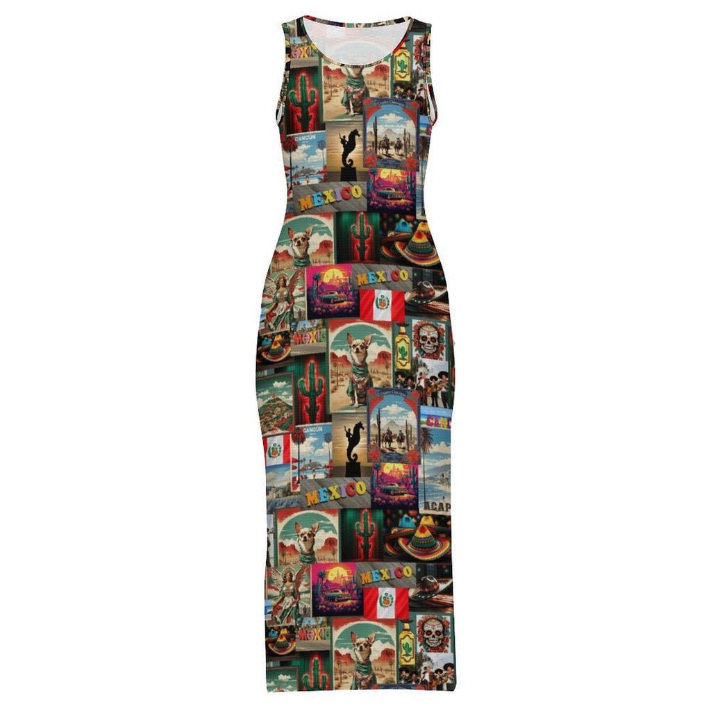 Baha Ranch Colores De Mexico Destination Mexico Sleeveless Bodycon Side Slit Long Dress by Baha Ranch Western Wear -...