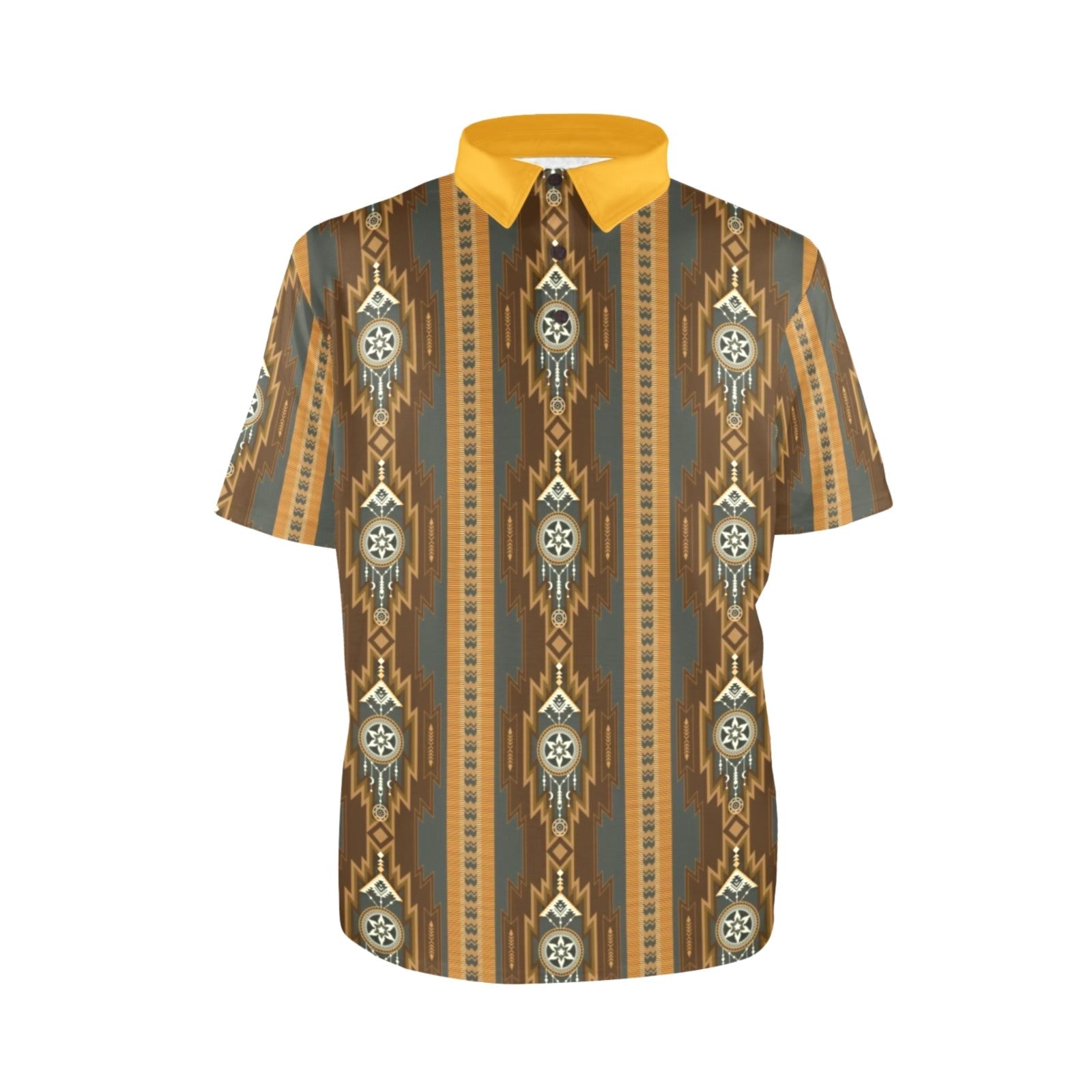 Baha Ranch Brown Gold Aztec Polo Shirt by Baha Ranch Western Wear - product image 3