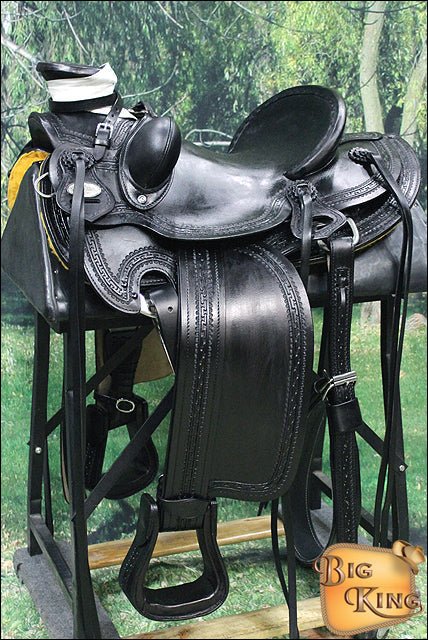 Hilason Wade Ranch Roping Full-Grain Leather Saddle — Black
