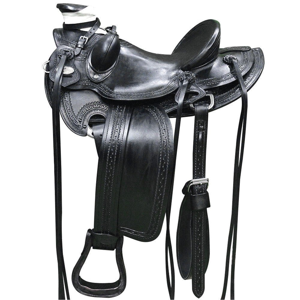 Hilason Wade Ranch Roping Full-Grain Leather Saddle — Black