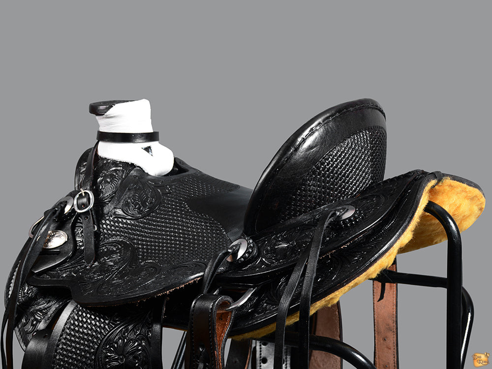 HILASON Western Horse Wade Saddle American Leather Ranch Roping Black | Hand Tooled & For Horses