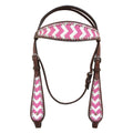 HILASON Western Horse Genuine Leather Headstall & Breast Collar Set Pink Zigzag