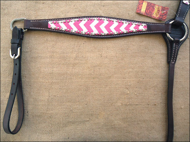 HILASON Western Horse Genuine Leather Headstall & Breast Collar Set Pink Zigzag