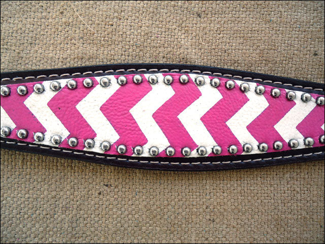 HILASON Western Horse Genuine Leather Headstall & Breast Collar Set Pink Zigzag