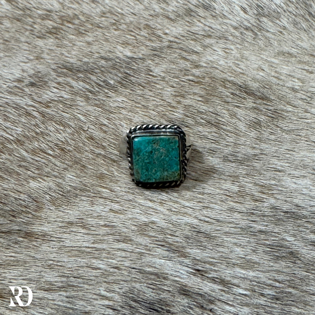 Kingman Turquoise Adjustable Square Ring By Donovan Nez