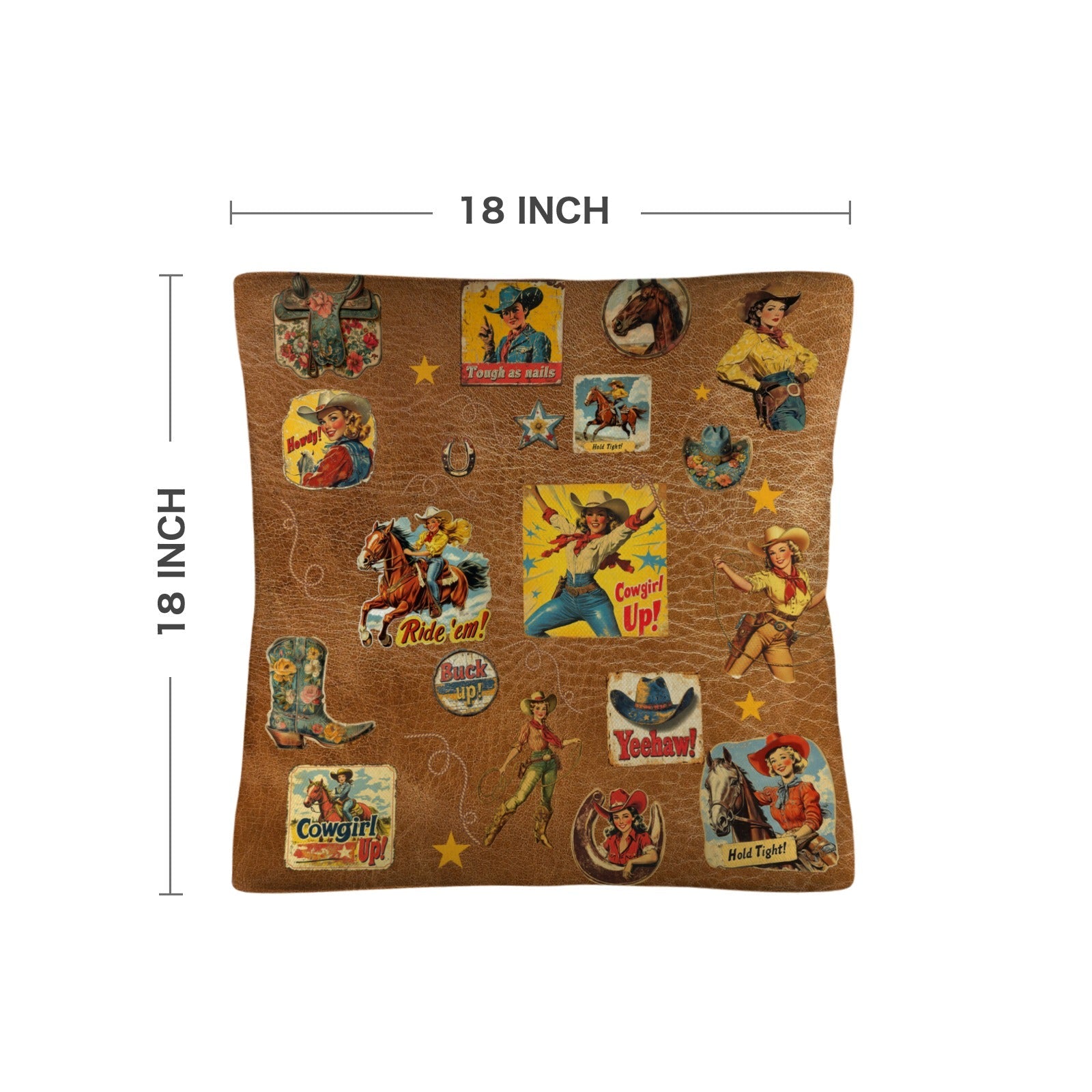 Baha Ranch Vintage Cowgirl Collage Square Pillow Case 18x18 Made in America by Baha Ranch Western Wear - product image 4