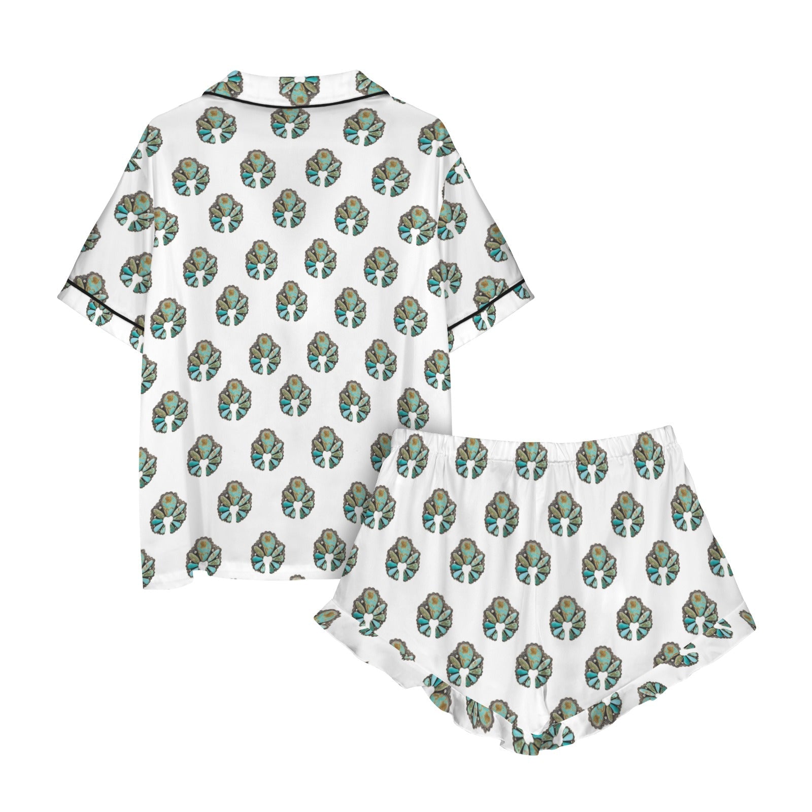 Baha Ranch Turquoise Naja White Satin Ruffle Pajama Set by Baha Ranch Western Wear - product image 5