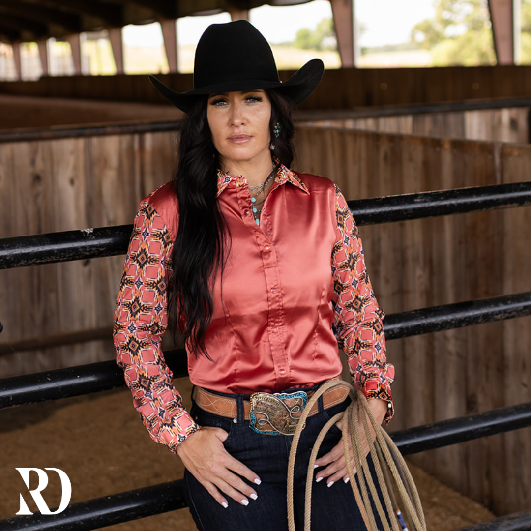 Pecos Peach Satin Mesh Performance Rodeo Shirt