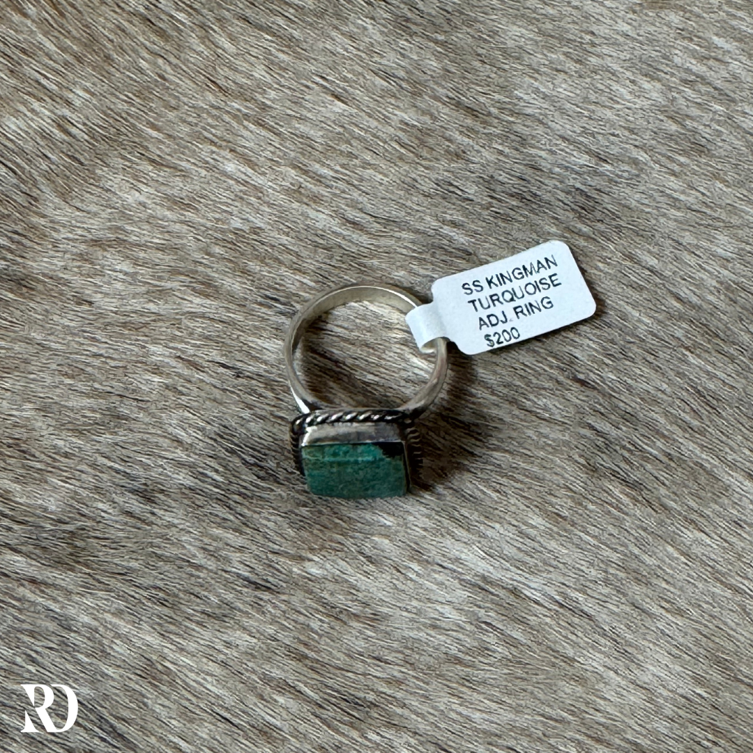 Kingman Turquoise Adjustable Square Ring By Donovan Nez — view 2