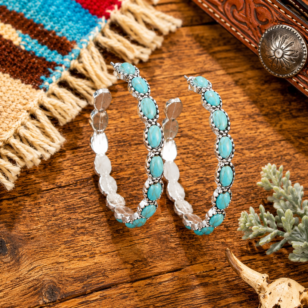 Fashion Turquoise Large Hoop Earrings