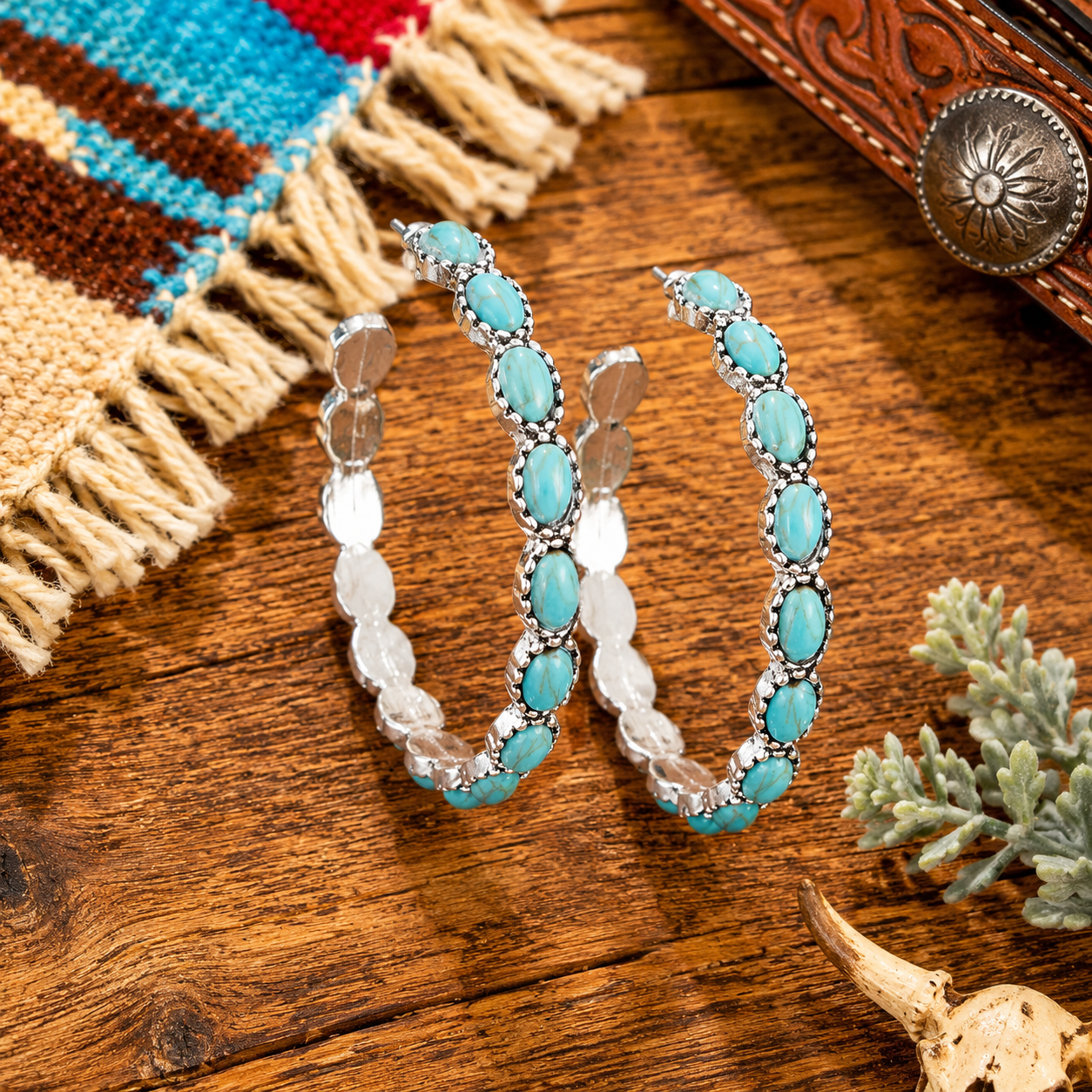 Fashion Turquoise Large Hoop Earrings