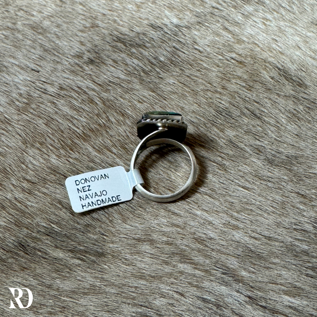 Kingman Turquoise Adjustable Square Ring By Donovan Nez — view 3