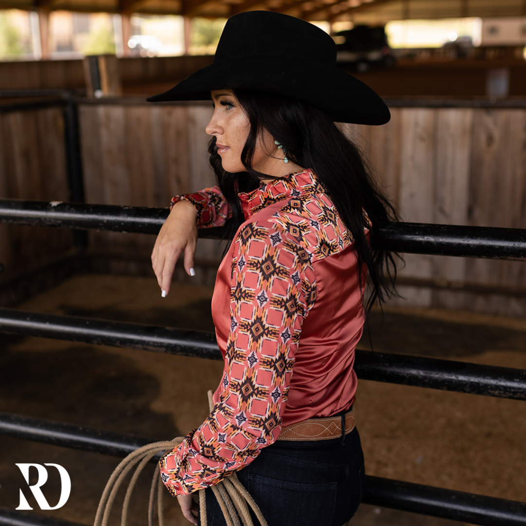 Pecos Peach Satin Mesh Performance Rodeo Shirt — view 2