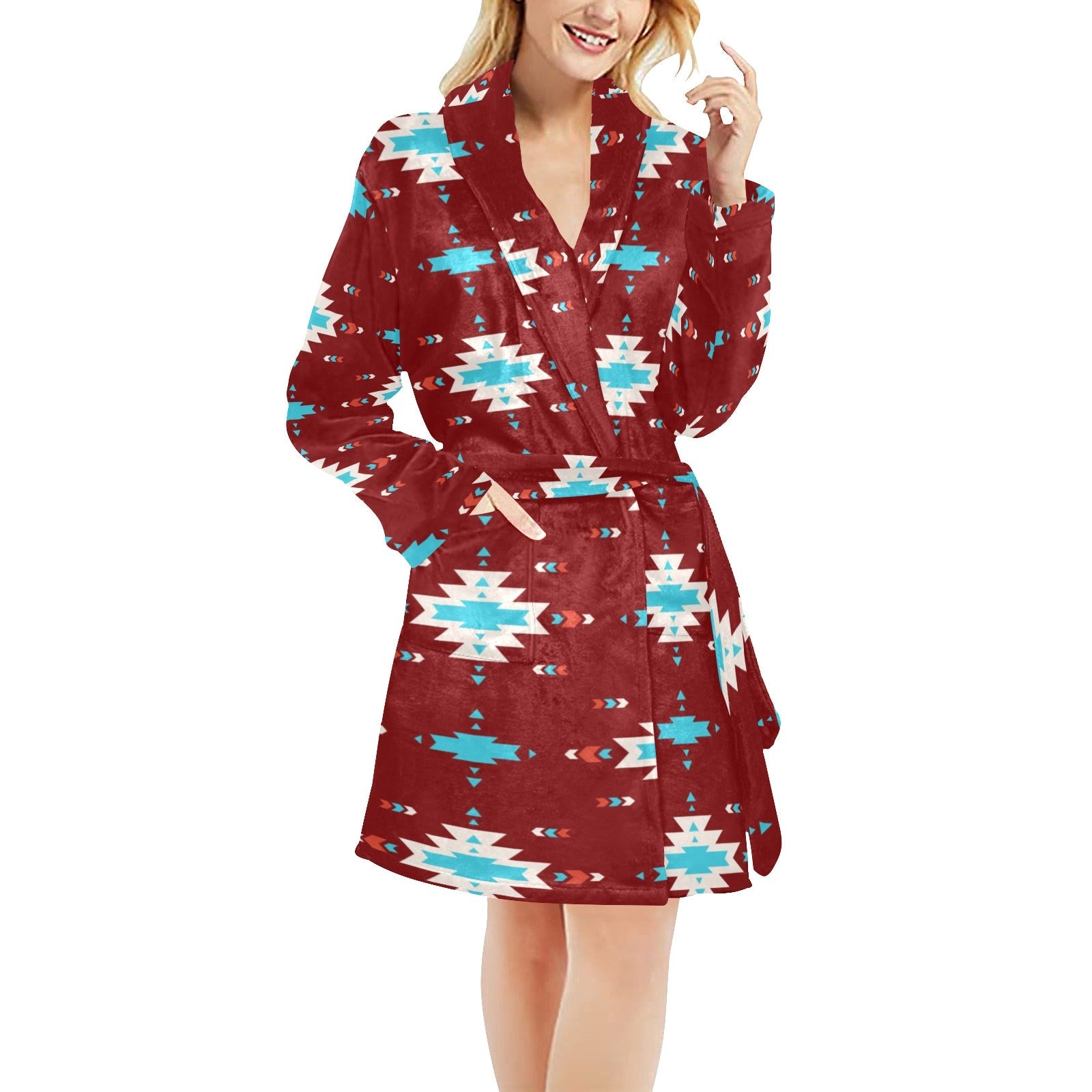 Baha Ranch Burgundy Aztec Women's Western Bath Robe by Baha Ranch Western Wear - product image 4