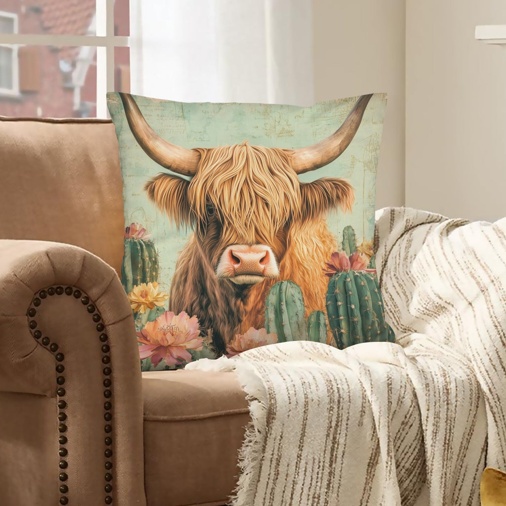 Baha Ranch Cactus Highland Velvety Soft Throw Pillow Cover Made in America by Baha Ranch Western Wear
