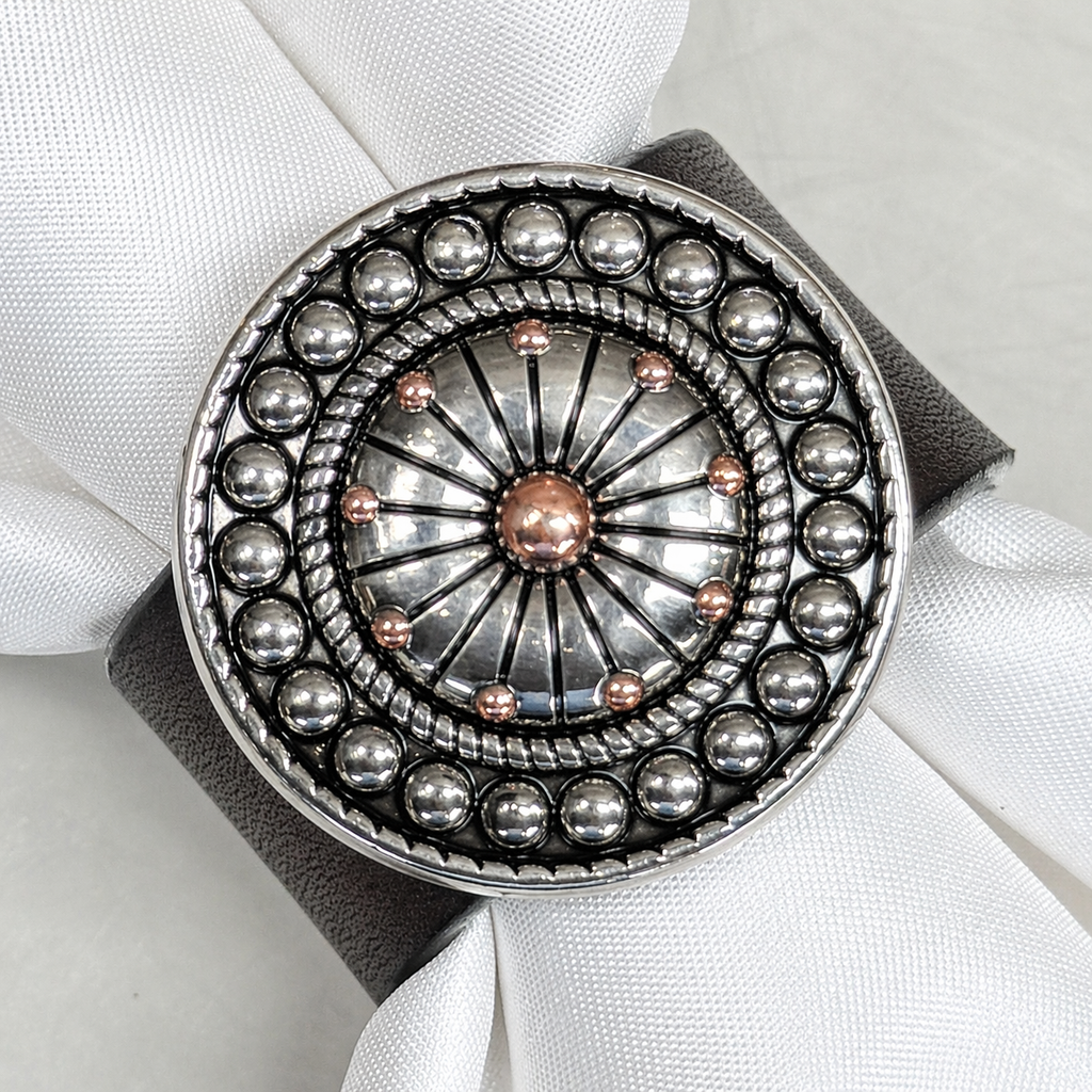Antique Silver Flower and Dots Western Concho Napkin Ring #CNR106 — view 2