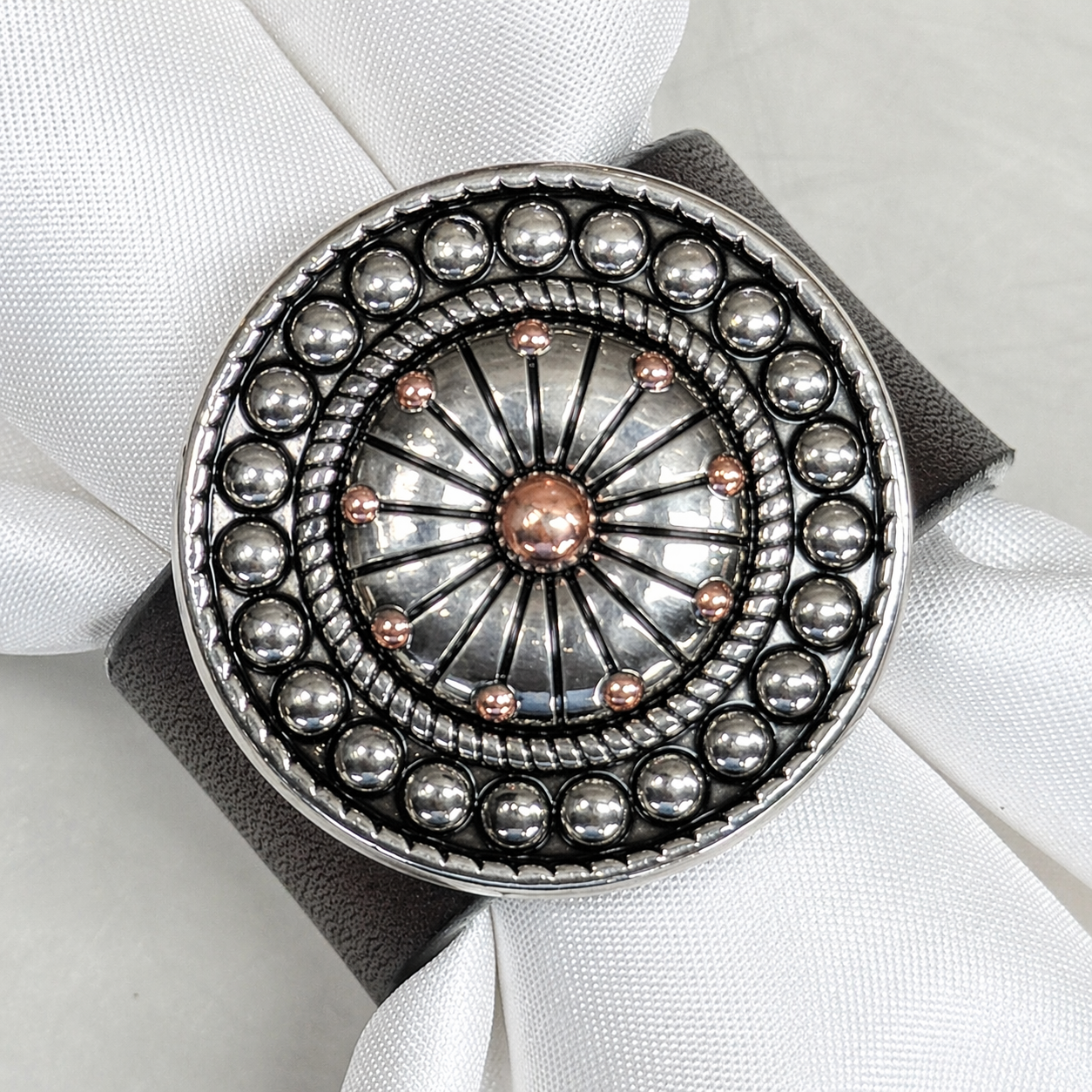 Antique Silver Flower and Dots Western Concho Napkin Ring #CNR106 — view 2