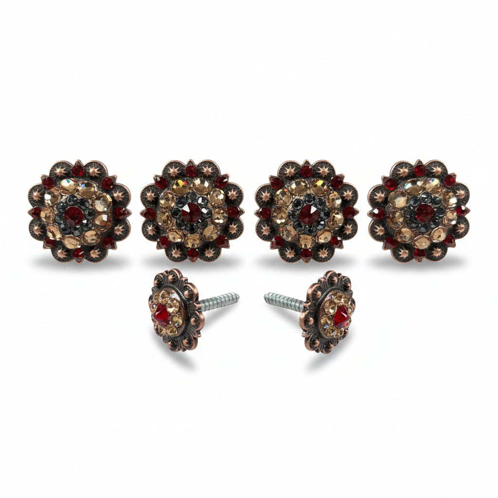 Copper Ruby Jet & Champagne Saddle Conchos — view 2