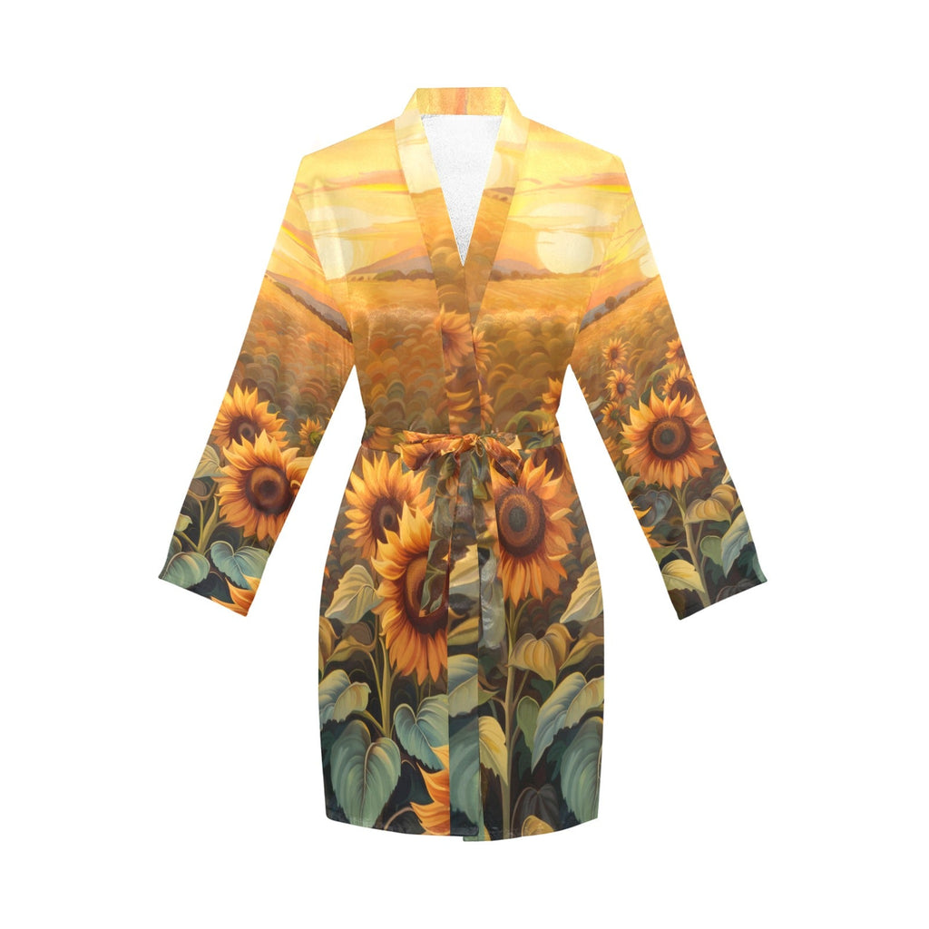 Baha Ranch Sunflower Field Women's Long Sleeve Belted Satin Feel Dressing Lounge Robe by Baha Ranch Western Wear -...