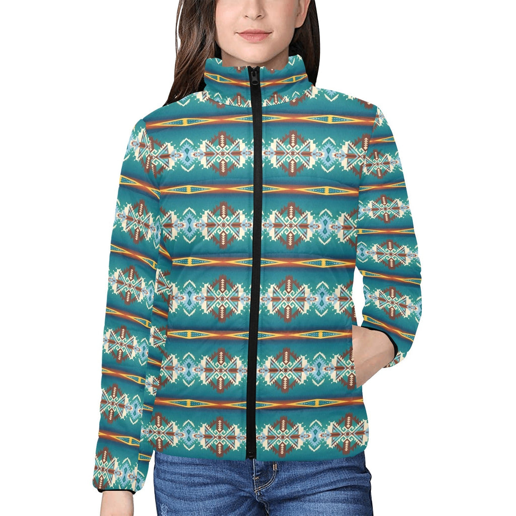 Teal Aztec Women's Puffy Bomber Jacket by Baha Ranch Western Wear