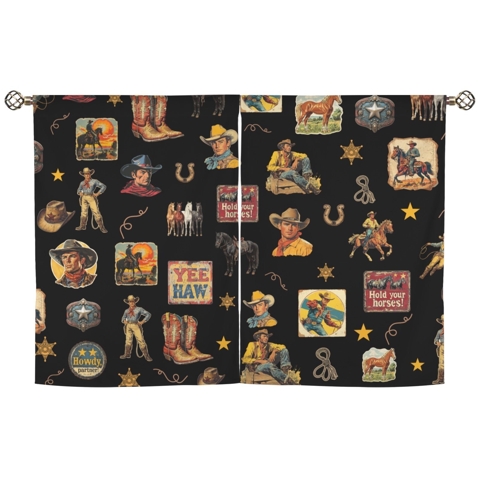 Baha Ranch Vintage Cowboy Collage Western Curtains 28" x 40" Made in America by Baha Ranch Western Wear - product image 2