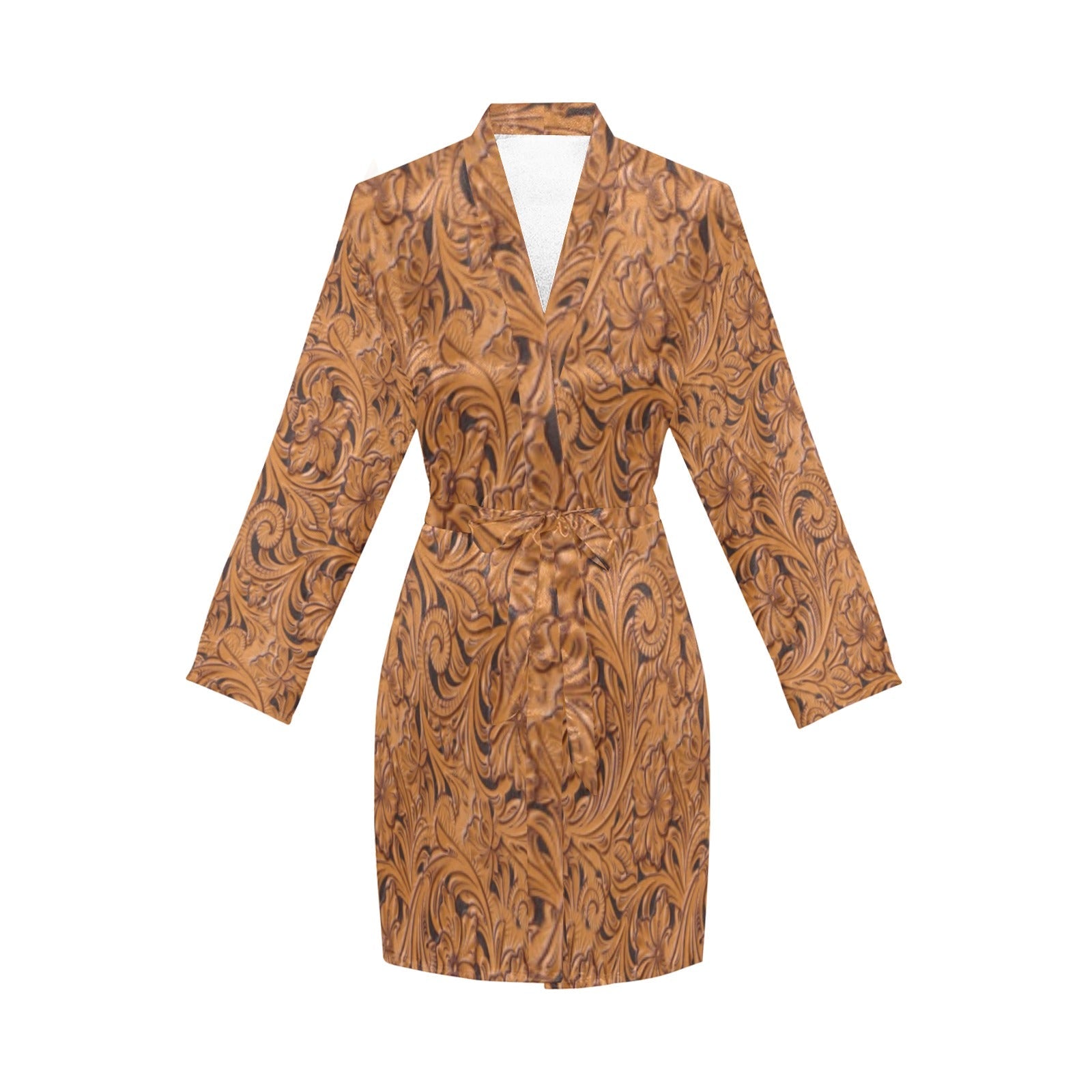 Baha Ranch Tooled Leather Print Bronc Women's Long Sleeve Belted Satin Feel Dressing Lounge Robe by Baha Ranch Western...