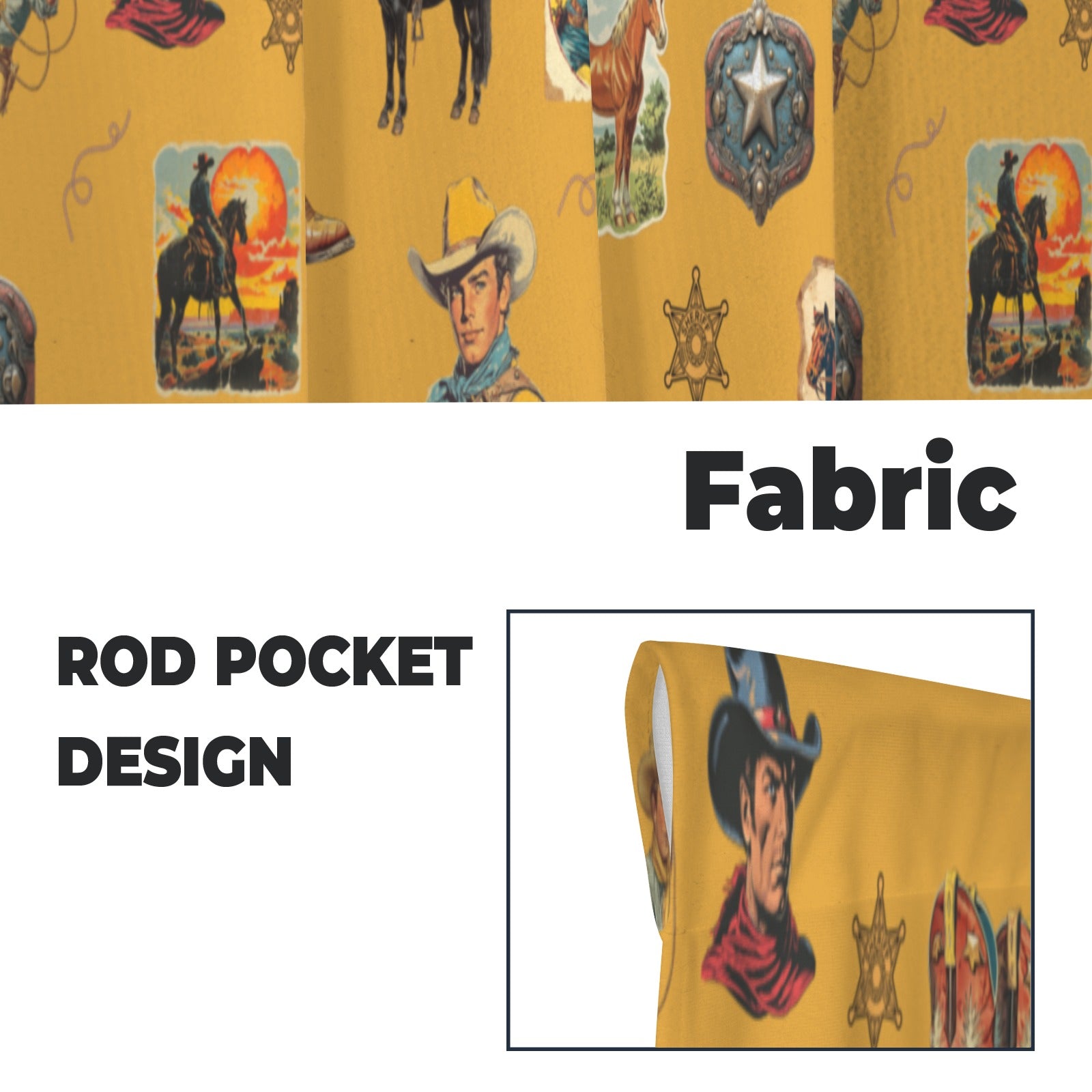 Baha Ranch Vintage Cowboy Collage Western Curtains 28" x 40" Made in America by Baha Ranch Western Wear - product image 5