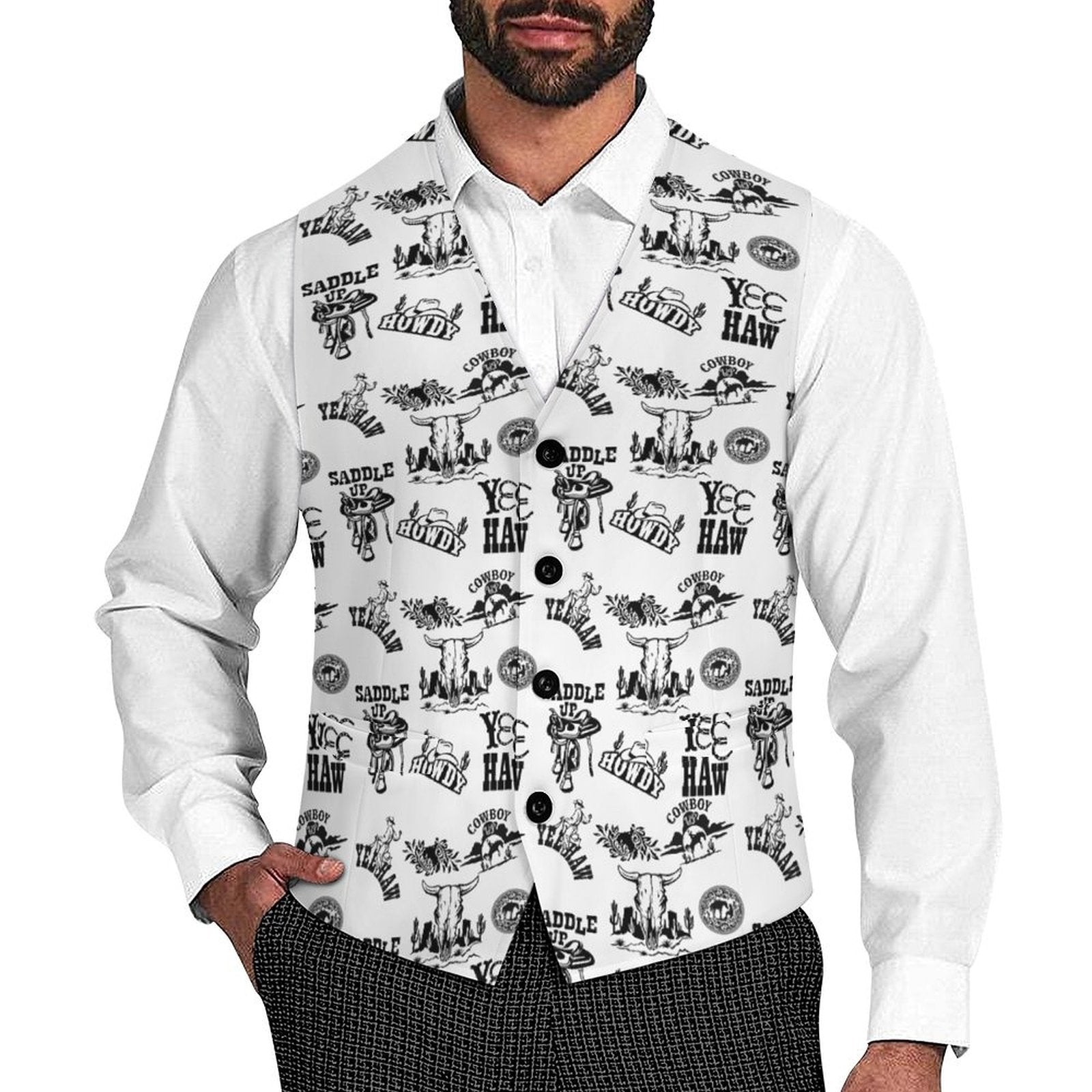 Baha Ranch Cowboy Print Men's Western Vest by Baha Ranch Western Wear