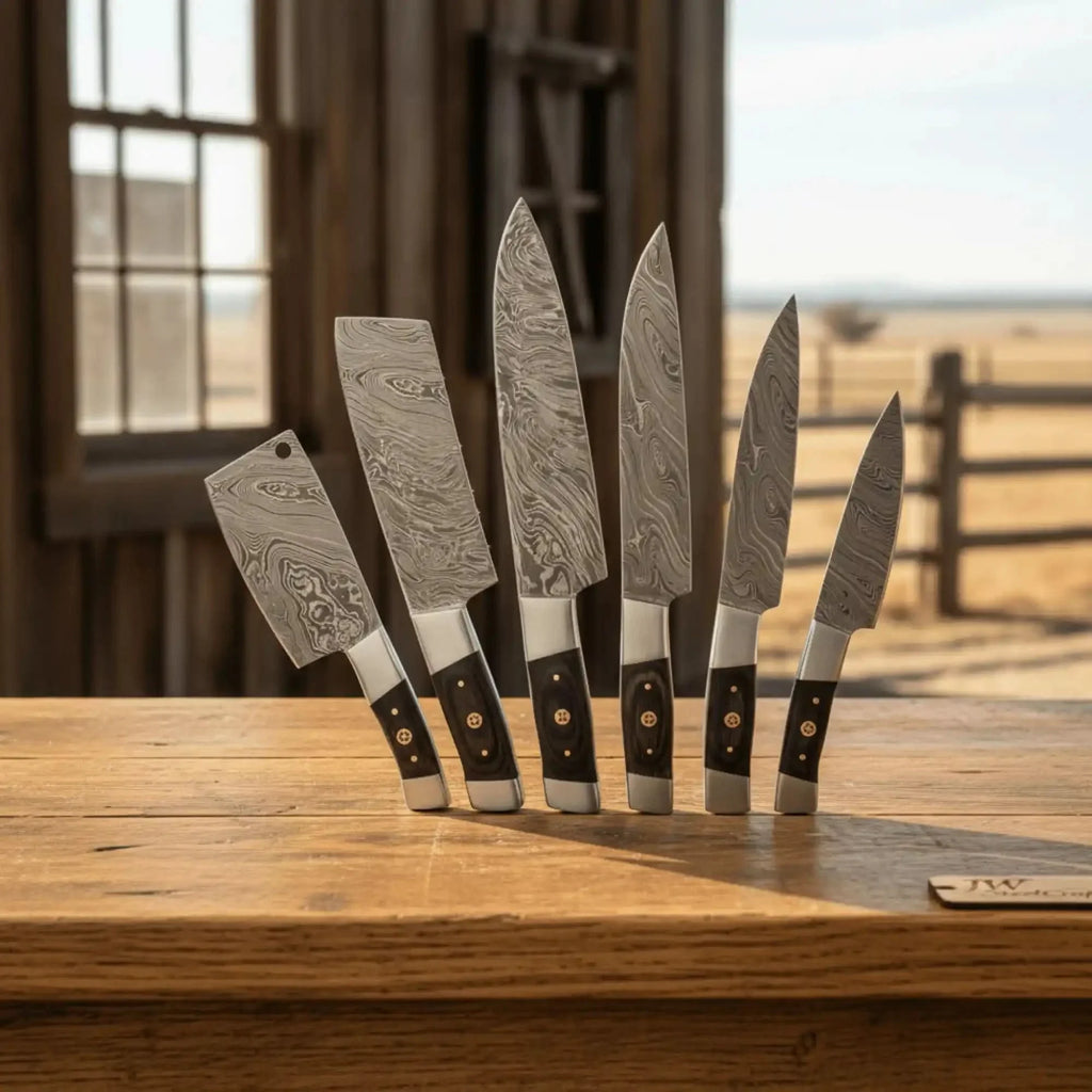7-Piece Damascus Kitchen Knife Set — Chef, Santoku, Nakiri, Cleaver, Slicing, Utility & Paring
