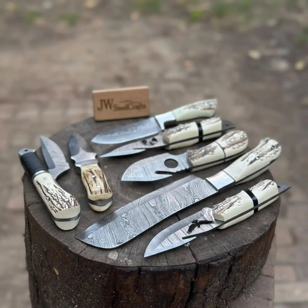 7 Piece Damascus Steel Knife Set with Synthetic Antler Handles