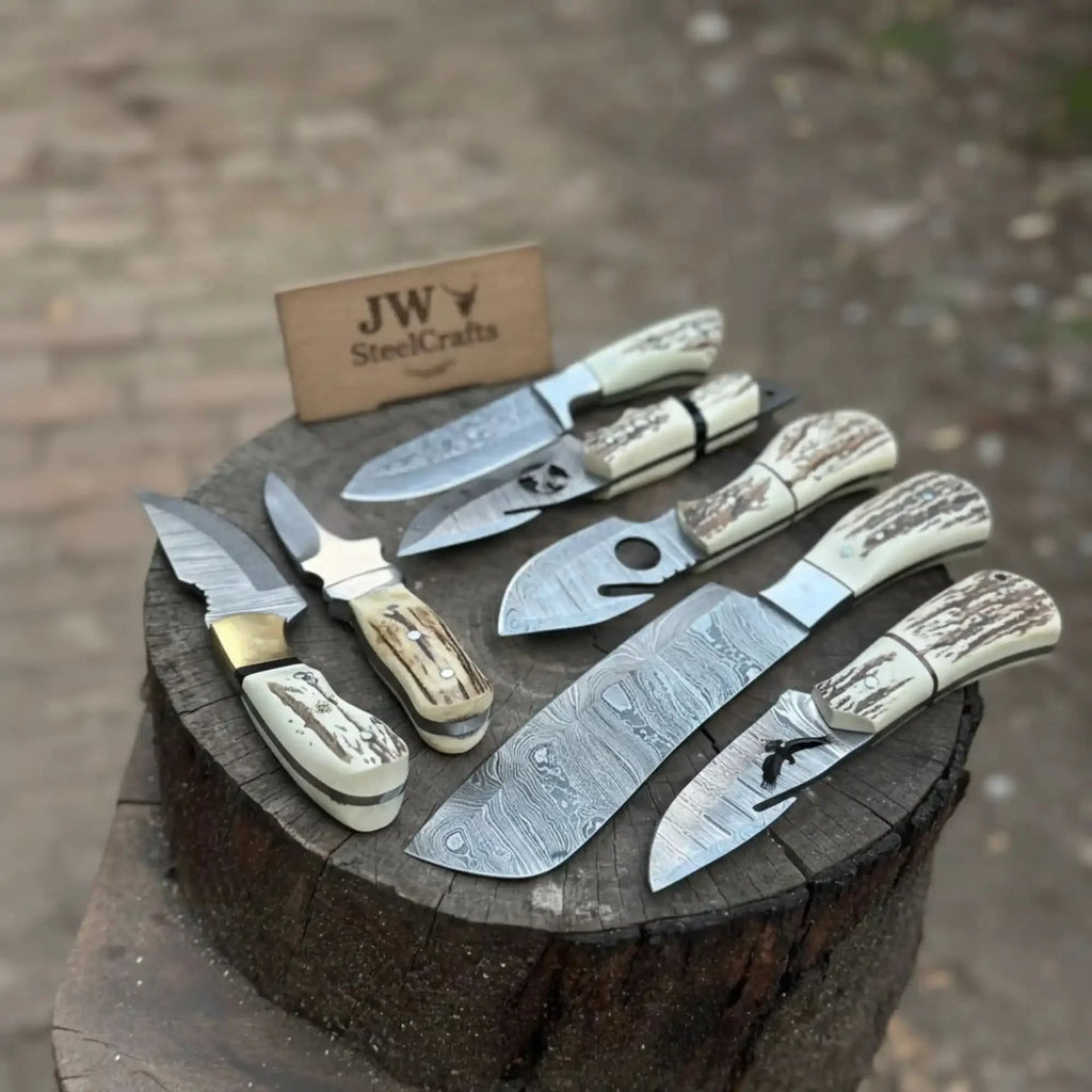 7 Piece Damascus Steel Knife Set with Synthetic Antler Handles