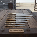 7-Piece Damascus Kitchen Knife Set — Synthetic Stag Horn Handles, Brass Bolsters & Full Tang Forged Blades