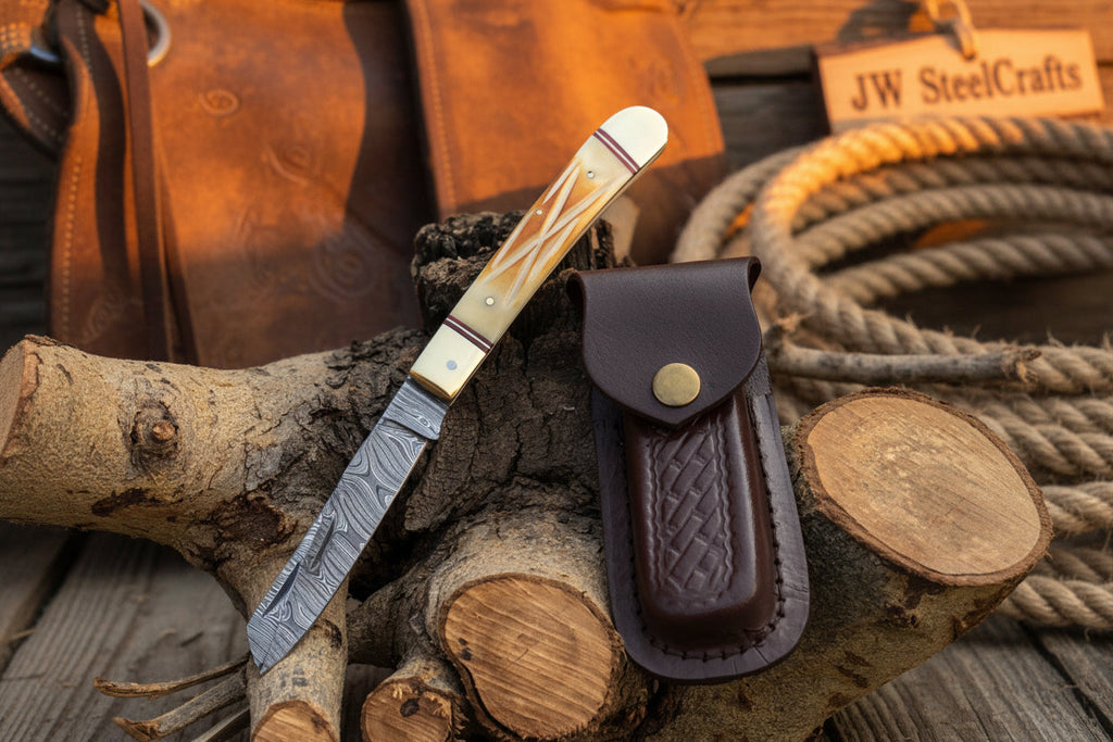Timberline Folding Trapper Knife 8" Handmade Bone Handle Slipjoint EDC Pocket Knife