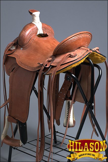 HILASON Western Horse Saddle American Leather Ranch Roping Trail Mahogany | Hand Tooled Wade & For Horses