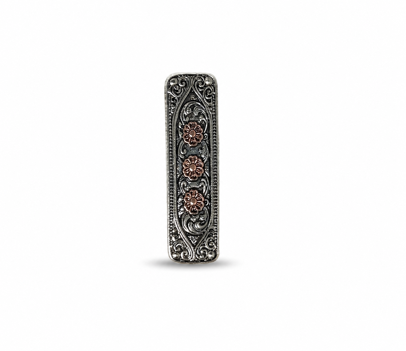 Antique Silver and Copper Flower Rectangle Concho #W268 — view 2