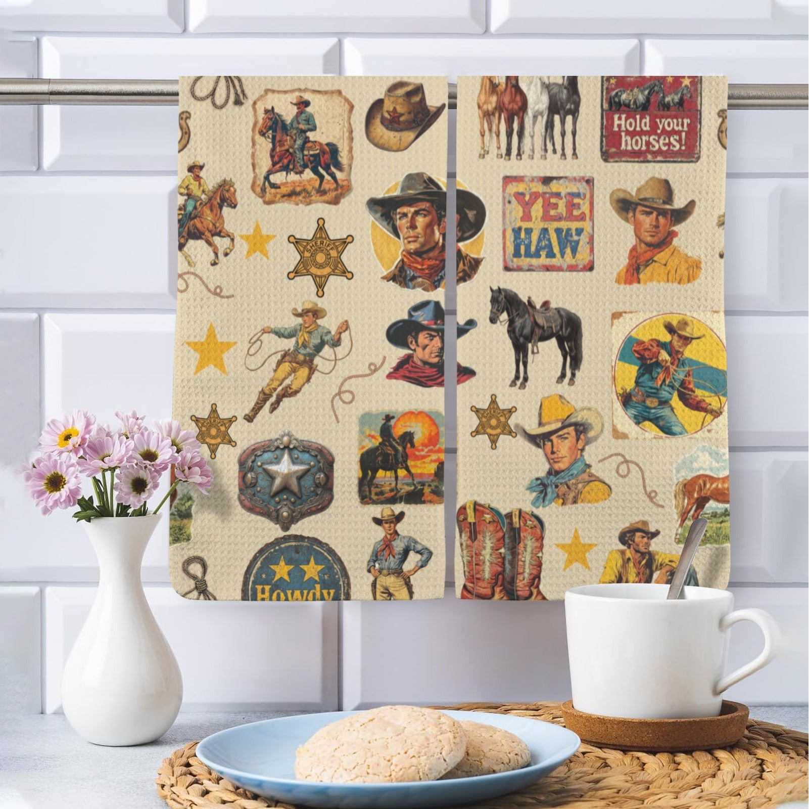 Baha Ranch Vintage Cowboy Collage Set of 2 Dish Towels Made in America by Baha Ranch Western Wear - product image 4