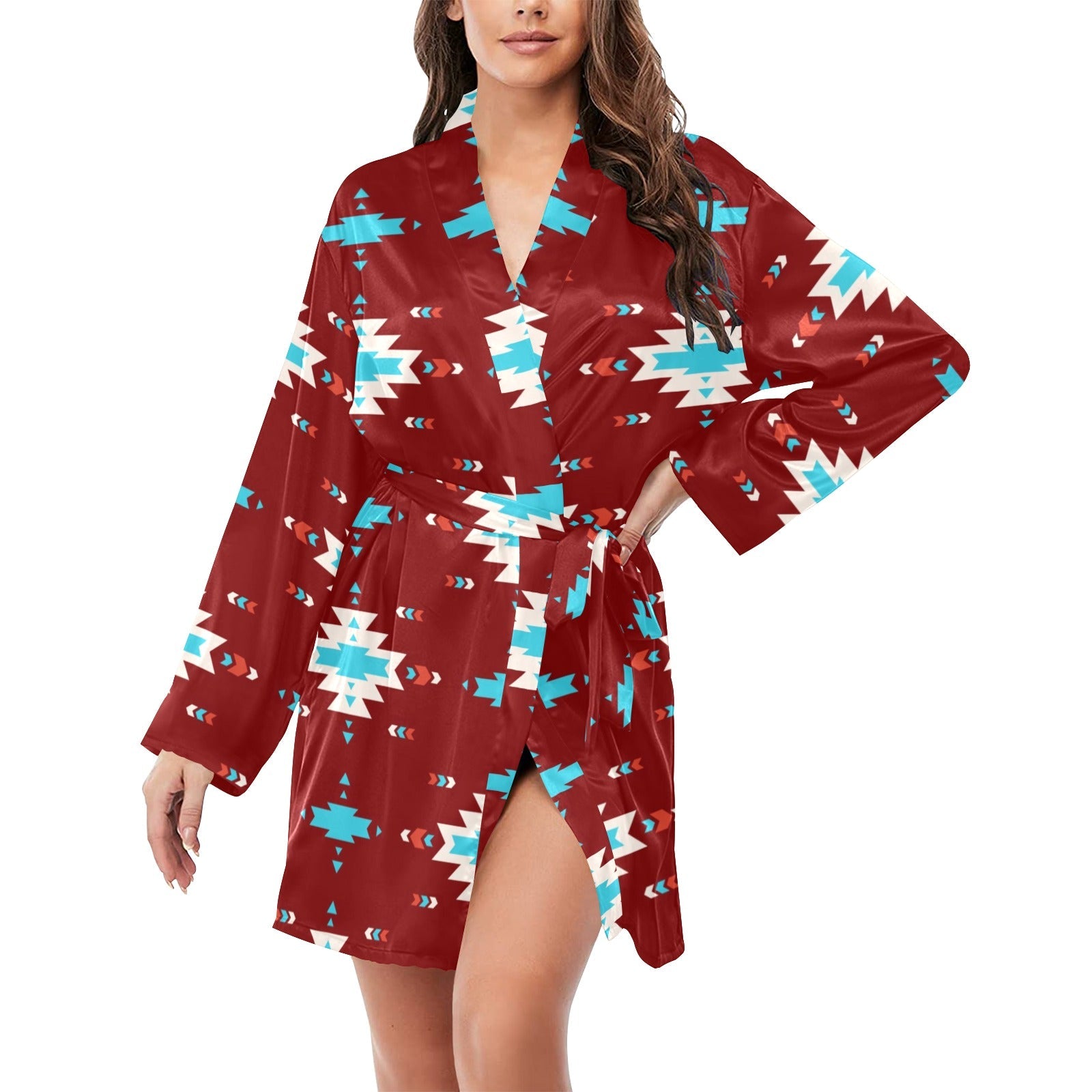 Baha Ranch Burgandy Aztec Women's Belted Satin Feel Dressing Lounge Robe by Baha Ranch Western Wear
