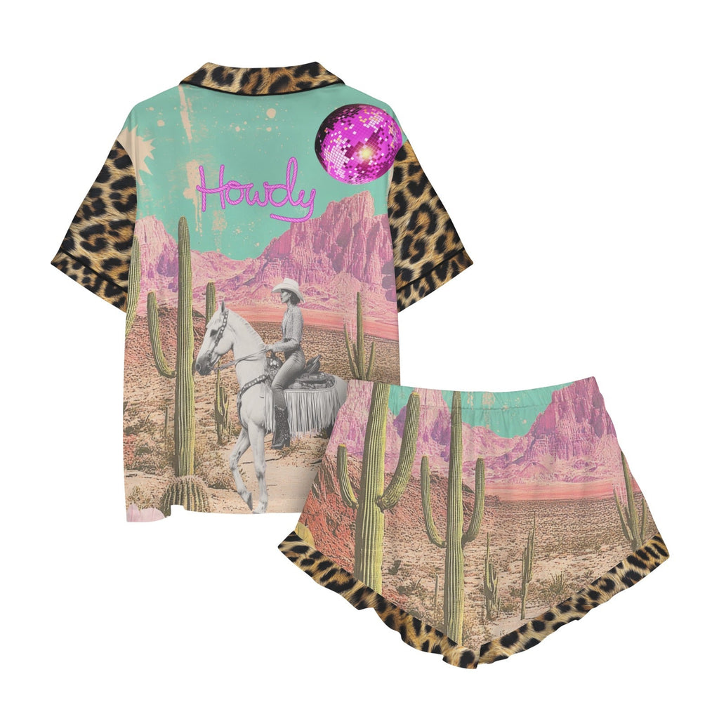 Baha Ranch Retro Pop Western Leopard Desert Cowgirl Satin Pajamas by Baha Ranch Western Wear - product image 4