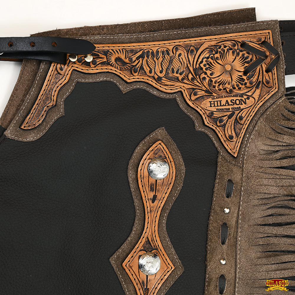 Hilason Western Bull Riding Chinks Chaps Adult Pro Rodeo Bronc Genuine Leather