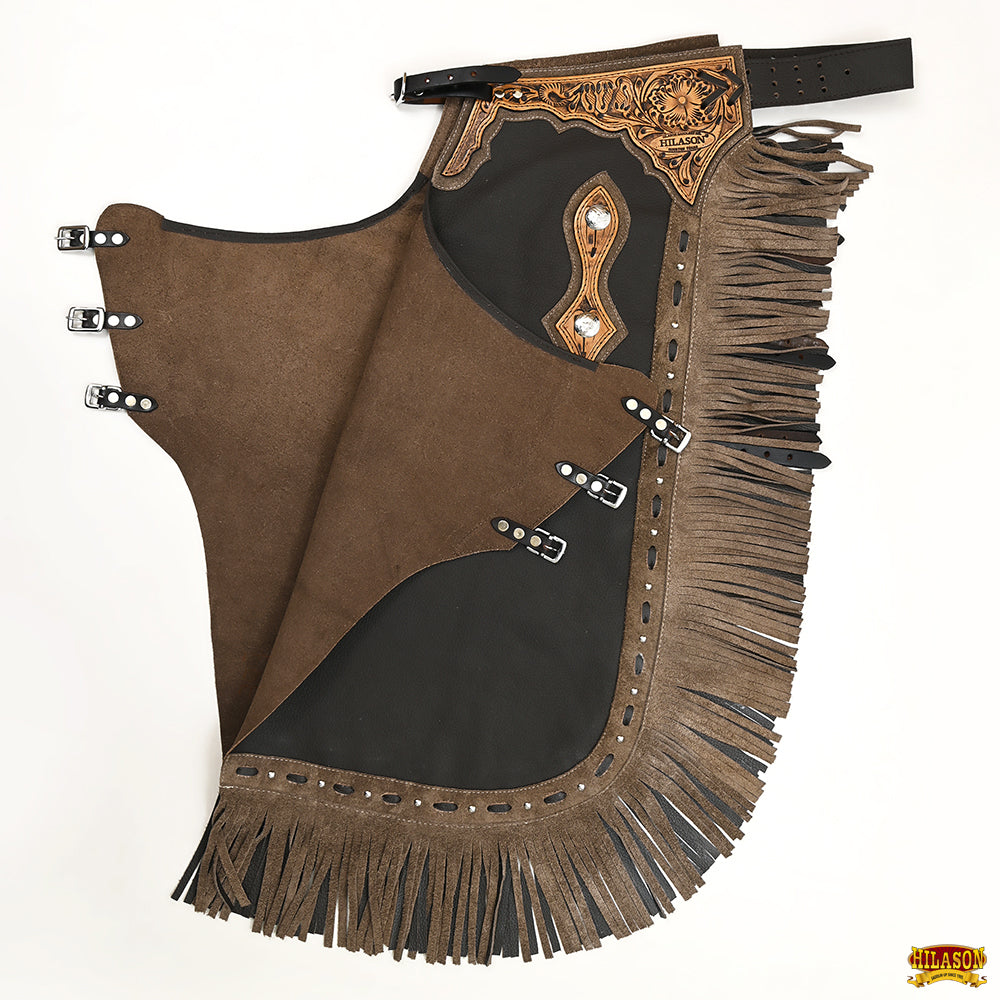 Hilason Western Bull Riding Chinks Chaps Adult Pro Rodeo Bronc Genuine Leather