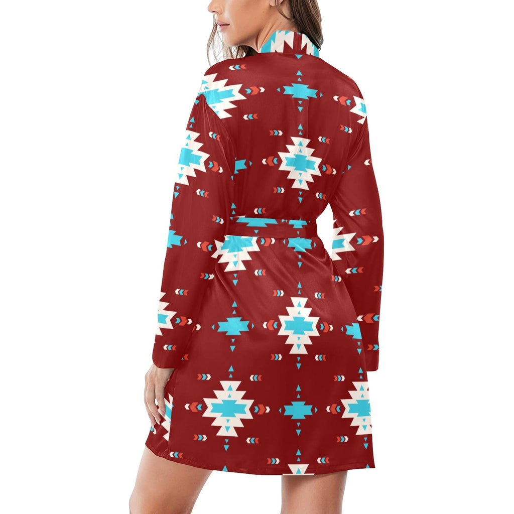 Baha Ranch Burgandy Aztec Women's Belted Satin Feel Dressing Lounge Robe by Baha Ranch Western Wear - product image 2