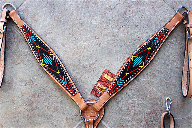 HILASON Western Horse Genuine Leather Headstall & Breast Collar Set Tan