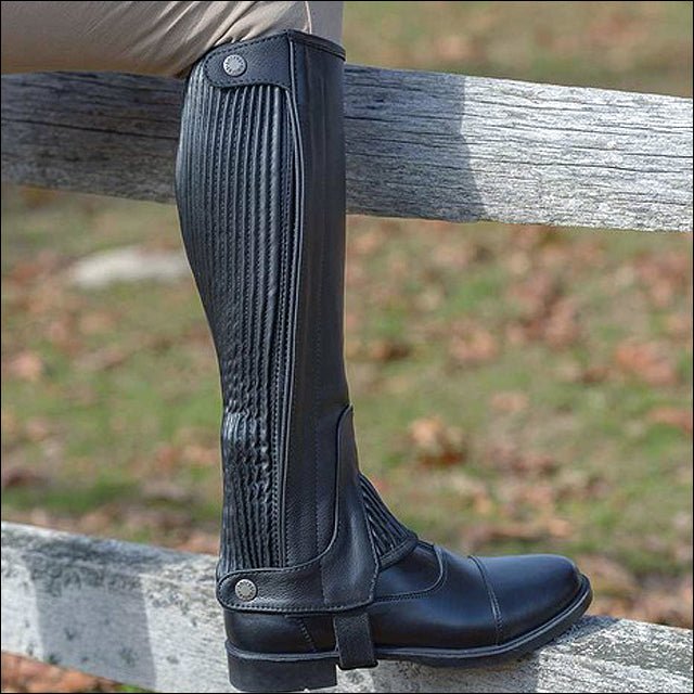 Shires Childs Pebbled Leather Half Chaps Close Fit Elastic Calf & Press Studs