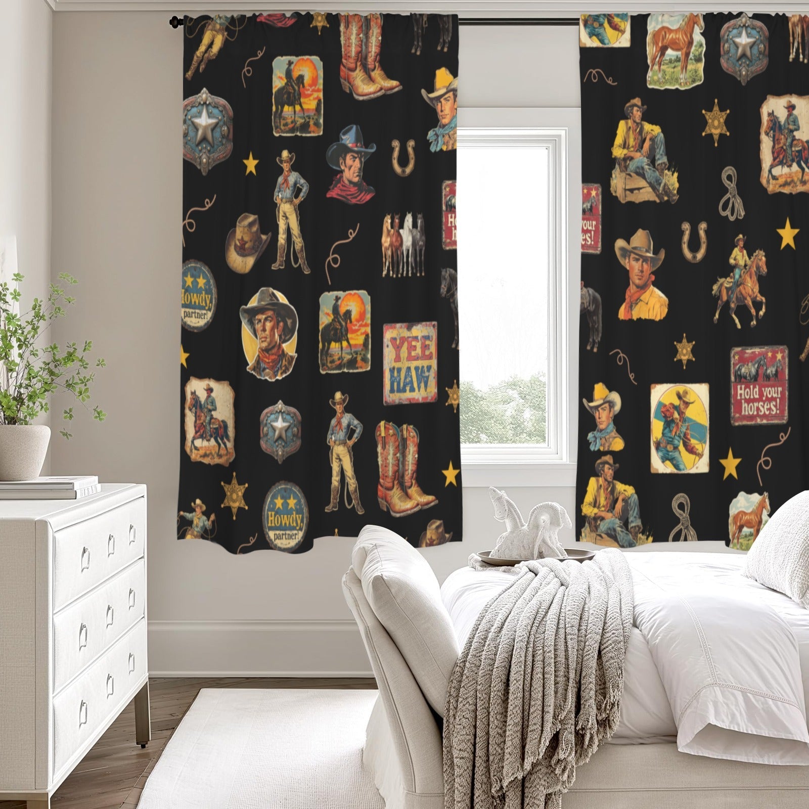 Baha Ranch Vintage Cowboy Collage Western Curtains 52" x 63" Made in America by Baha Ranch Western Wear