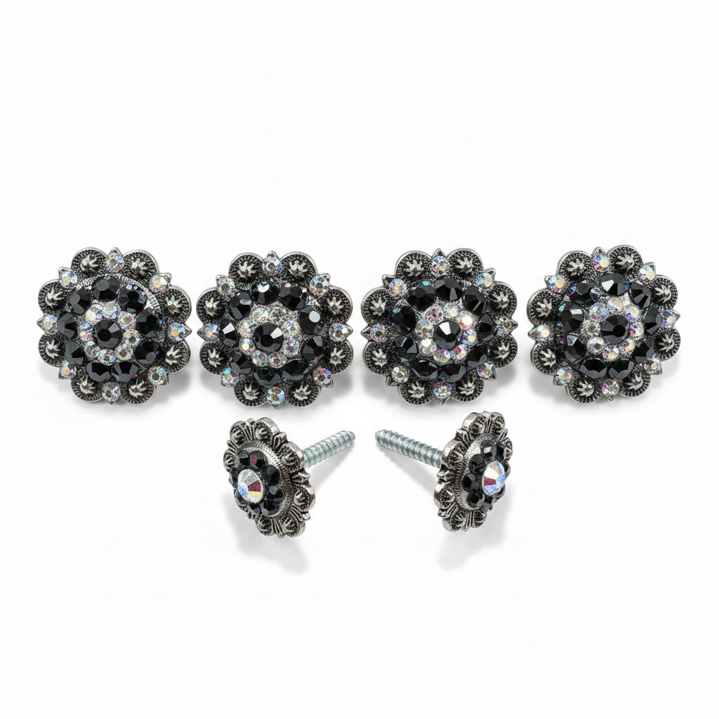 Antique Silver Jet & AB Saddle Conchos — view 2