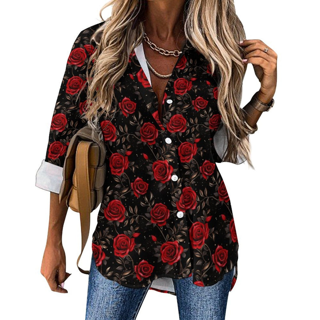 Colores De Mexico Romantic Red Roses Button Up Blouse by Baha Ranch Western Wear - product image 2