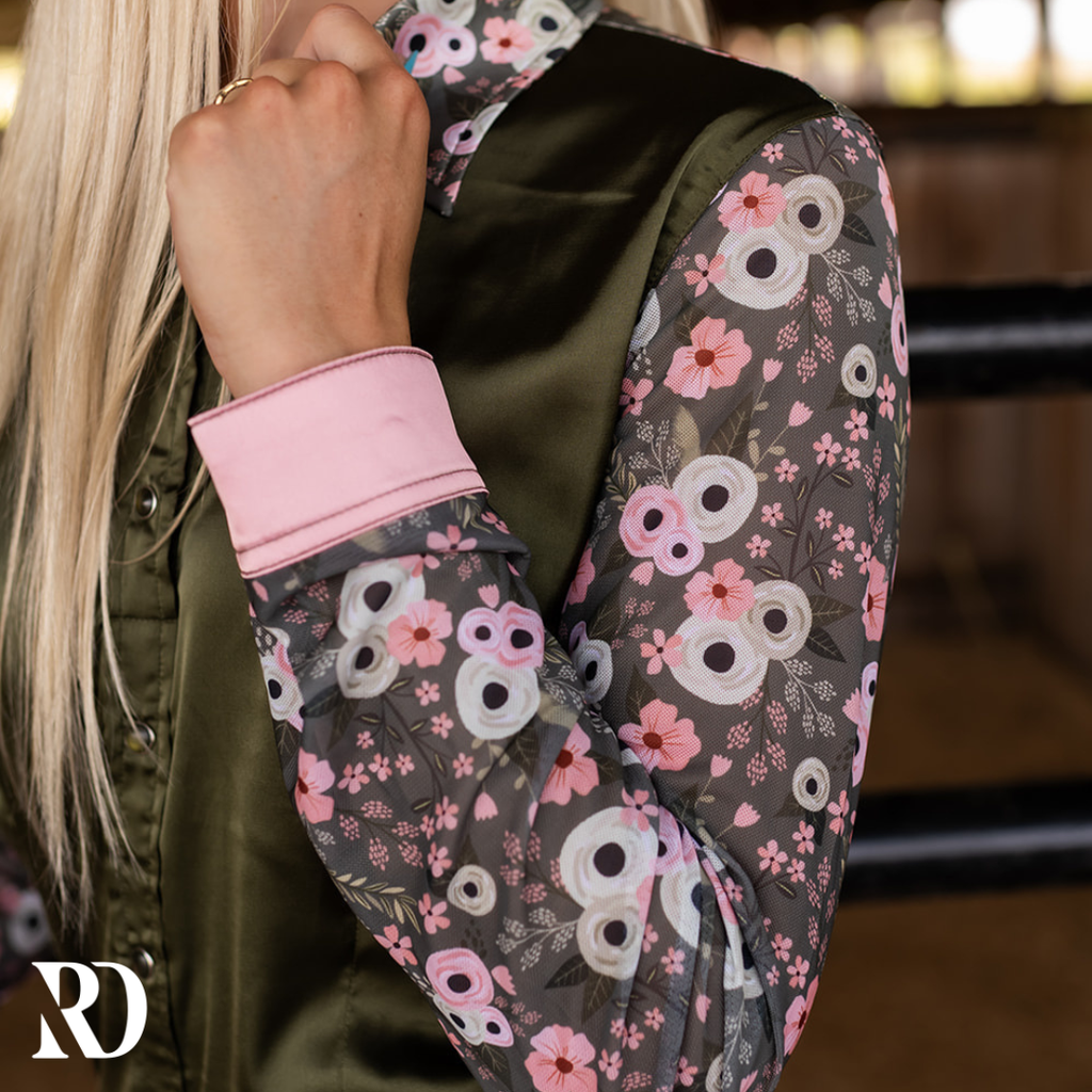Poppy Sage Satin Mesh Performance Rodeo Shirt — view 3
