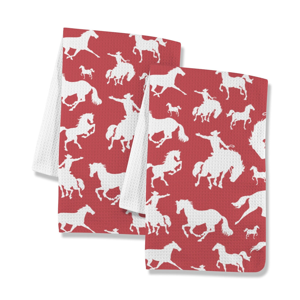 Baha Ranch Red Rodeo Cowboy Set of 2 Dish Towels Made in America by Baha Ranch Western Wear